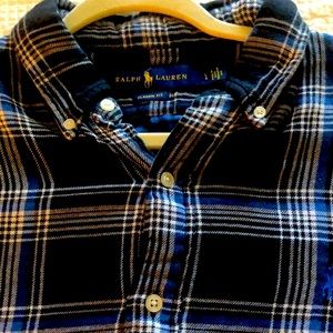 NWOT. Ralph Lauren Large Flannel Classic Fit. Blue and Black Checkered.